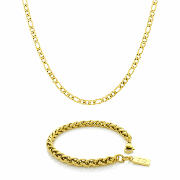 Conjunto de Pulseira Dourada e Colar Dourado para Homem - Twobrothers - Conjunto Pulseira Memphis e Colar Cortland Gold