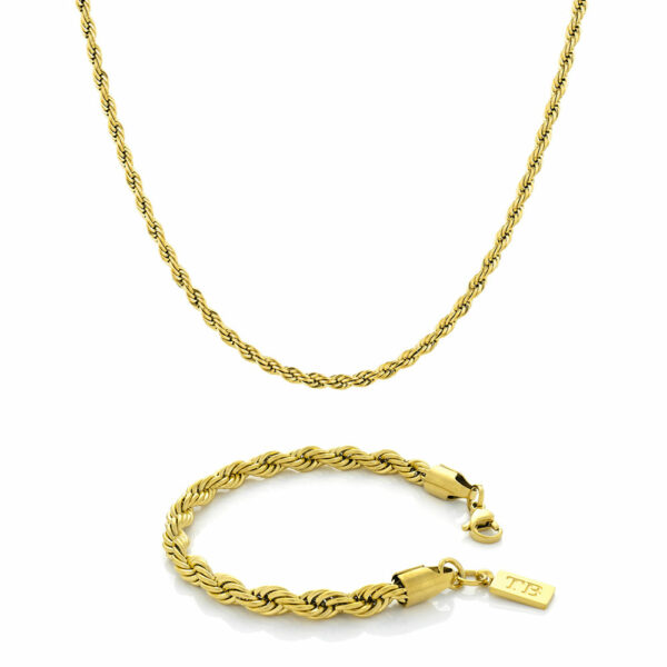 Conjunto de Pulseira Dourada e Colar Dourado para Homem - Twobrothers - Conjunto Pulseira Pike Gold e Colar Essex Gold