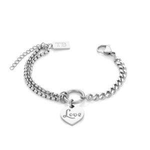 Pulseira com Coração Love para Mulher em aço inoxidável - Twobrothers Pulseira Sicília