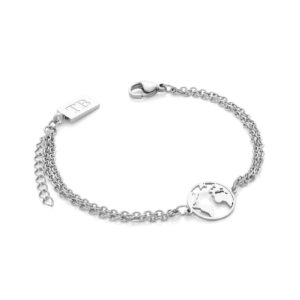 Pulseira para mulher em aço inoxidável - pulseira Pérsia da marca portuguesa TwoBrothers - Acessório de moda feminino - Acessório em aço inoxidável - pulseira em aço inoxidável para mulher - Pulseira com mundo