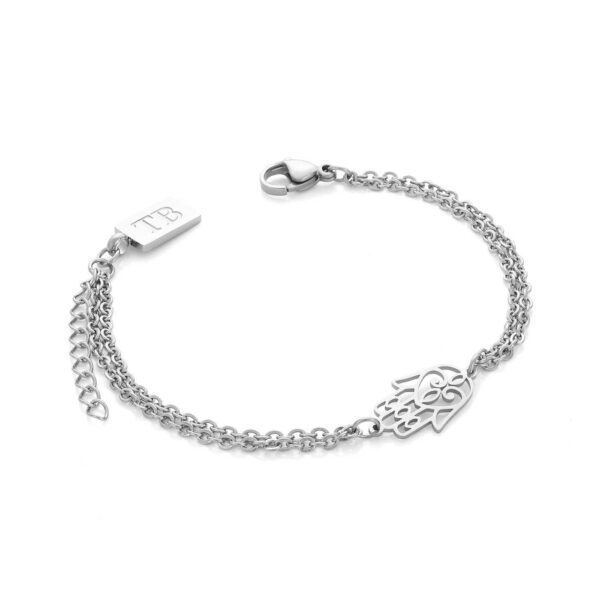 Pulseira para mulher em aço inoxidável - pulseira Tália da marca portuguesa TwoBrothers - Acessório de moda feminino - Acessório em aço inoxidável - pulseira em aço inoxidável para mulher - Pulseira com mão de fátima - pulseira hamsa