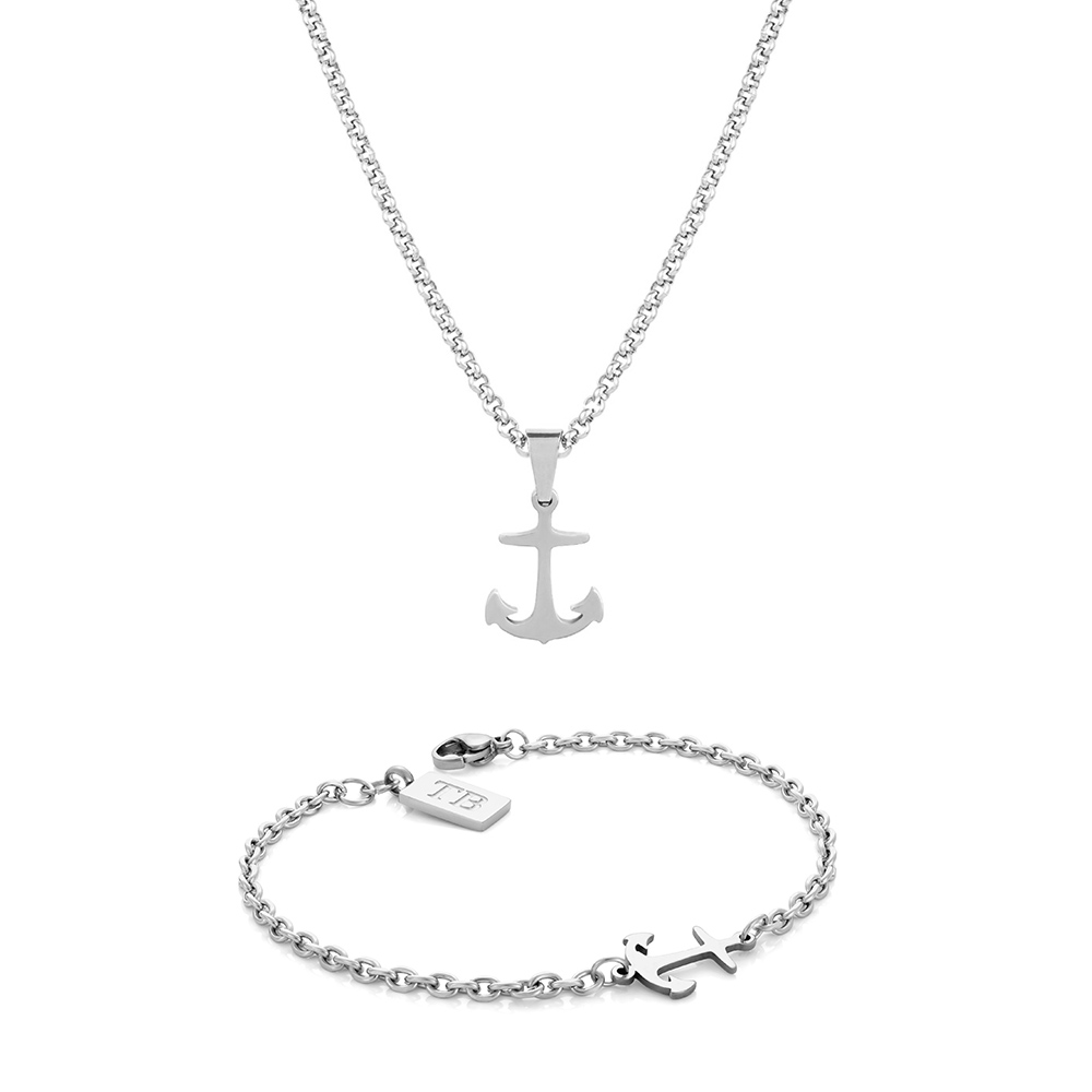 Conjunto de colar e pulseira Sailor Man da marca Twobrothers para Homem em Aço Inoxidável com pendente de Âncora