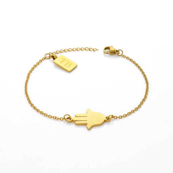 Pulseira Giane Gold para mulher em aço inoxidável Dourado com pendente mão de Fátima em dourado da marca Twobrothers em Portugal.