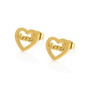 Brincos Heart Love Gold para mulher produzidos em aço inoxidável dourado pela marca Portuguesa Twobrothers.