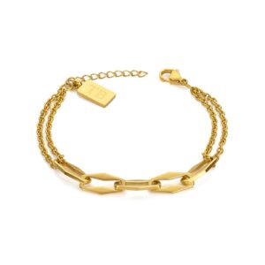 Pulseira Emily Gold com duas correntes em aço inoxidável Dourado, elegante para mulher, produzida pela marca Twobrothers sediada em Portugal.