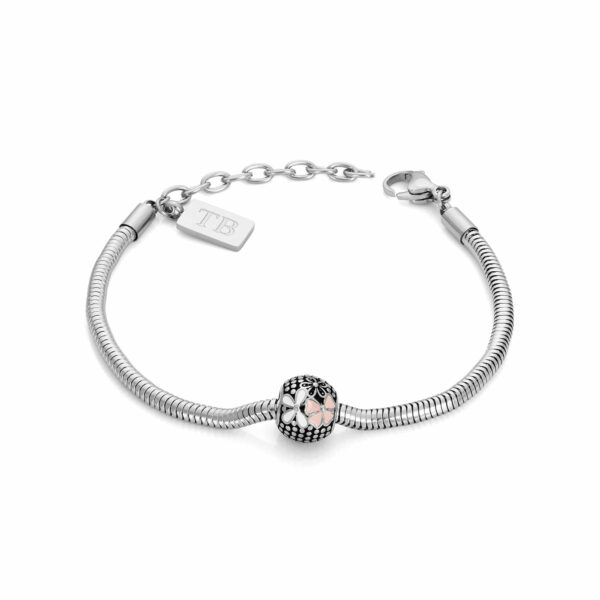 Pulseira Quincy Flower para Mulher, produzida em aço inoxidável e com um pendente e uma flor, da marca Twobrothers.