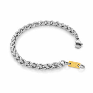 Pulseira masculina Wayne Gold em aço inoxidável polido e com detalhe em dourado brilhante da marca Portuguesa twobrothers.