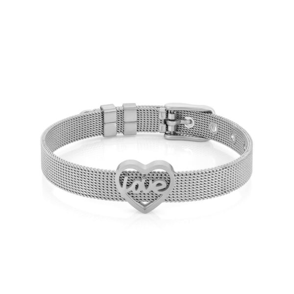 Pulseira para mulher em aço inoxidável malha de rede / mesh polido, ajustável ao pulso da Twobrothers.