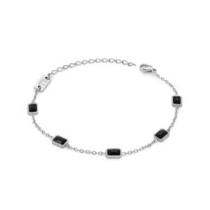 Pulseira discreta para mulher Elisa em aço inoxidável com pedras pretas da marca Twobrothers.