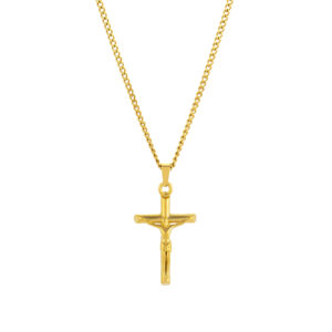 Colar Manassas Gold, para homem, em aço inoxidável Dourado com cruz de Jesus Cristo da marca Twobrothers.