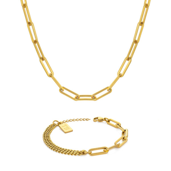 Conjunto de Colar e Pulseira Vittoria Gold para mulher de estilo corrente em aço inoxidável antialérgico Dourado da marca portuguesa Twobrothers.