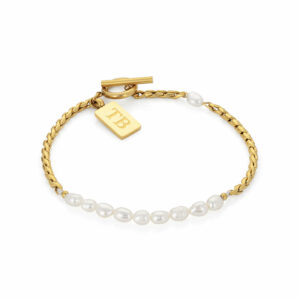 Pulseira para Mulher, em aço inoxidável antialérgico dourado com pérolas brancas, da marca Twobrothers.