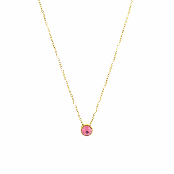 Colar dourado com brilhante rosa, para mulher, em aço inoxidável dourado da Twobrothers.