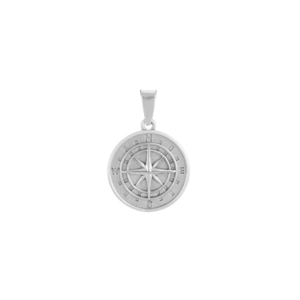 Pendente Medalha Captain Compass Prateada, em aço inoxidável para colares.