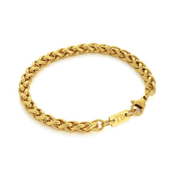 Pulseira masculina Wayne Dourada para homem, em aço inoxidável polido e dourado, da marca Portuguesa Twobrothers.