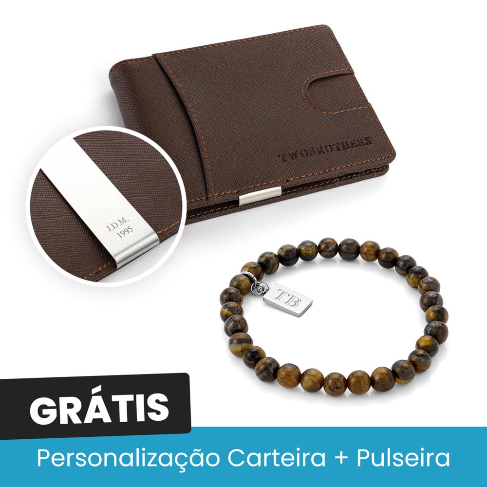 Pack Dia do Pai - Carteira Dallas Castanha c/ Gravação Personalizada e Pulseira Louisville Grátis