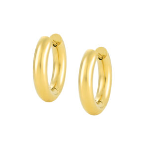 Brincos argola dourada 13mm, para mulher, em aço inoxidável antialérgico dourado e resistente à água, da marca Twobrothers.