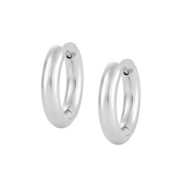 Brincos argola prateada13mm, para mulher, em aço inoxidável antialérgico e resistente à água, da marca Twobrothers.