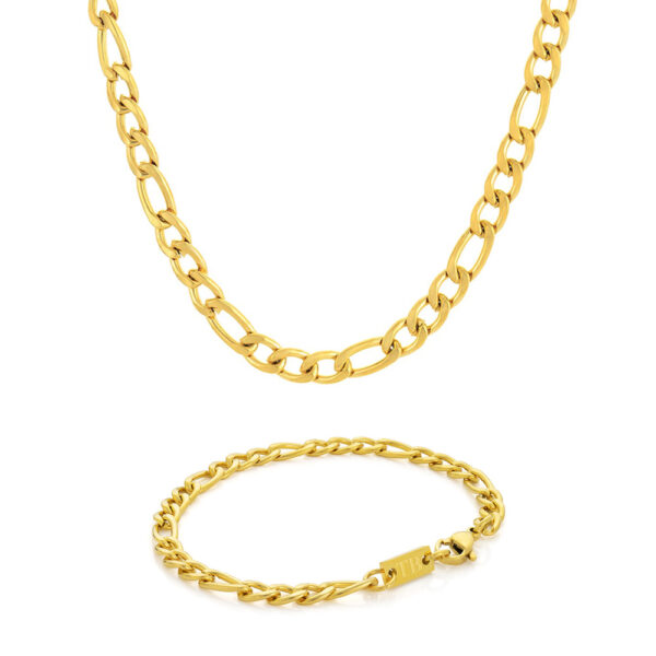 Conjunto Pulseira Dourada Ilion e Colar Dourado Brockport , estilo corrente em aço inoxidável antialérgico da marca Twobrothers.